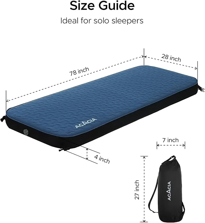 ACACIA 4" Thick Self Inflating Sleeping Pad with Foam, Innovative Y-Shaped Telescopic Structure, Ultraportable Camping Air Mattress with Pump Sack, Outdoor Compact Sleep Bed for Travel Tent Car