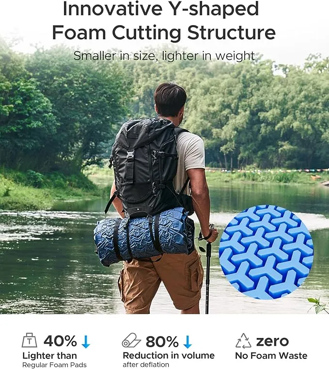 ACACIA 4" Thick Self Inflating Sleeping Pad with Foam, Innovative Y-Shaped Telescopic Structure, Ultraportable Camping Air Mattress with Pump Sack, Outdoor Compact Sleep Bed for Travel Tent Car
