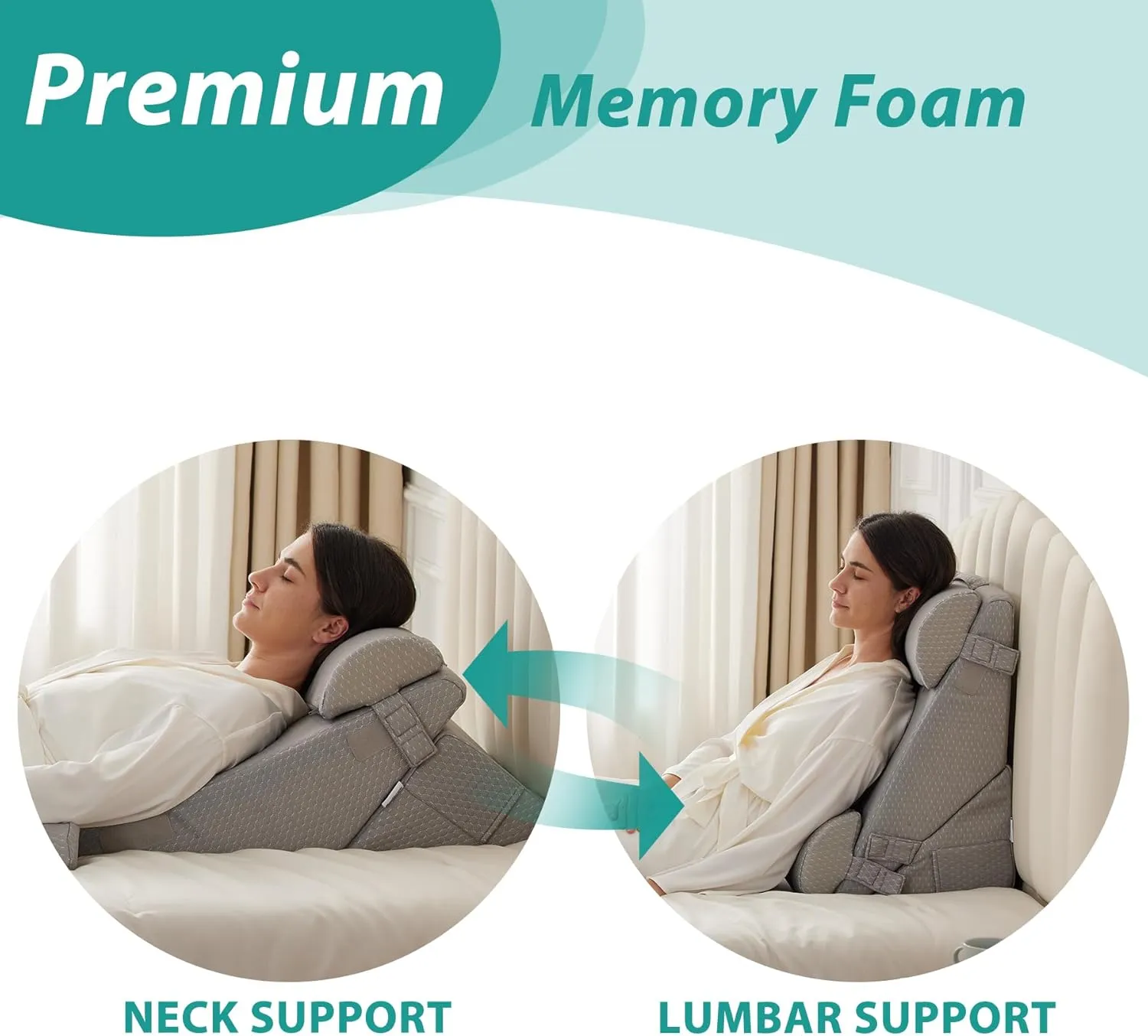 Adjustable 4pcs Bed Wedge Pillow Set, Memory Foam Wedge Pillows Post Surgery for Back, Neck, Leg Pain Relief, Pillow Wedge for Sleeping, Sitting up in Bed, Acid Reflux and GERD, Grey