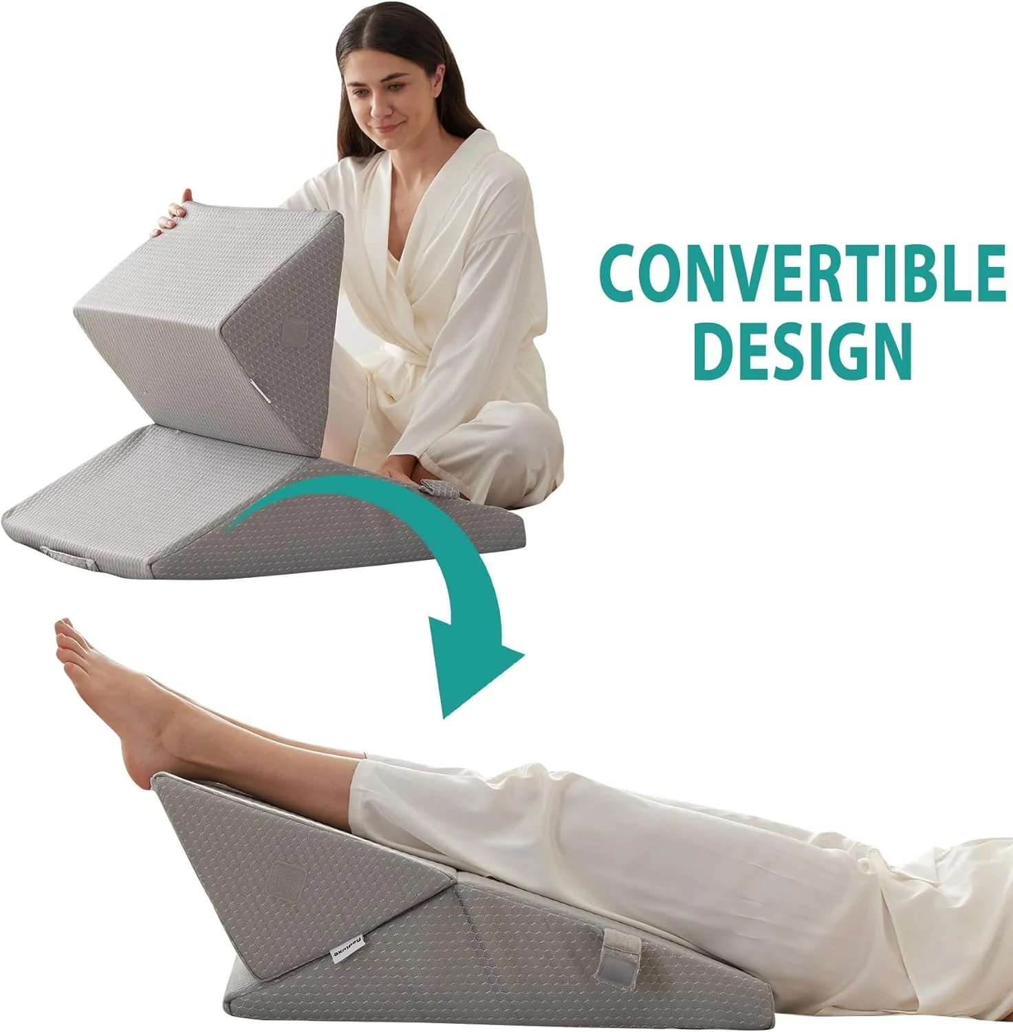 Adjustable 4pcs Bed Wedge Pillow Set, Memory Foam Wedge Pillows Post Surgery for Back, Neck, Leg Pain Relief, Pillow Wedge for Sleeping, Sitting up in Bed, Acid Reflux and GERD, Grey