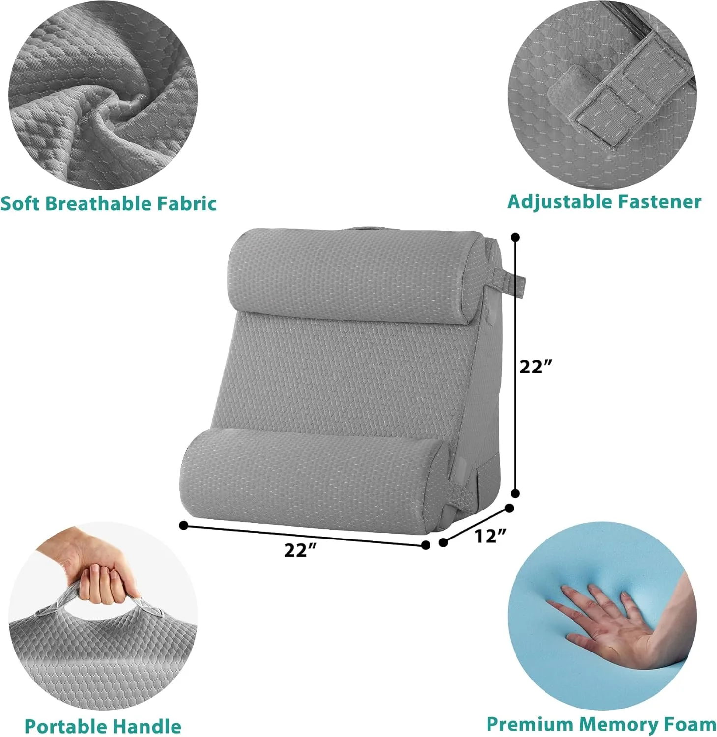 Adjustable 4pcs Bed Wedge Pillow Set, Memory Foam Wedge Pillows Post Surgery for Back, Neck, Leg Pain Relief, Pillow Wedge for Sleeping, Sitting up in Bed, Acid Reflux and GERD, Grey