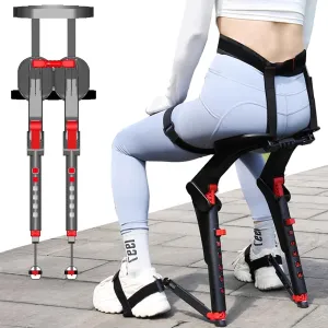 Adjustable Chairless Wearable Invisible Chair, Black Aluminum & Nylon, Compact, Foldable, 5 Gear Height Adjustable, 150kg Capacity, Ideal for Working & Camping