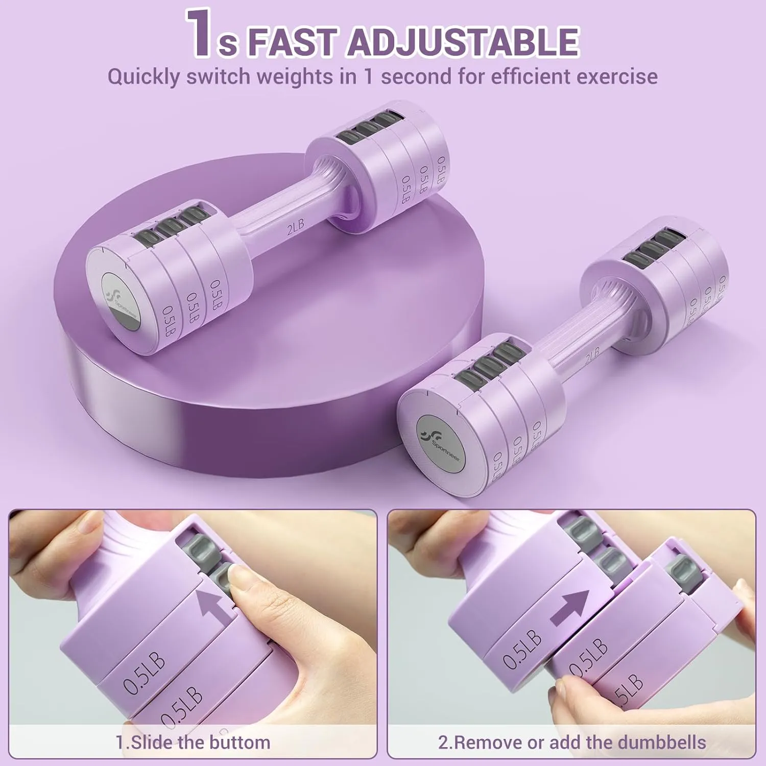 Adjustable Dumbbells Hand Weights Set: Sportneer 5 lb Dumbbell Set of 2 Each 2lb 3lb 4lb 5lb Free Weights Fast Adjust Weight 4 In 1 Weights Dumbbells Set for Women Men Home Gym Exercise Training