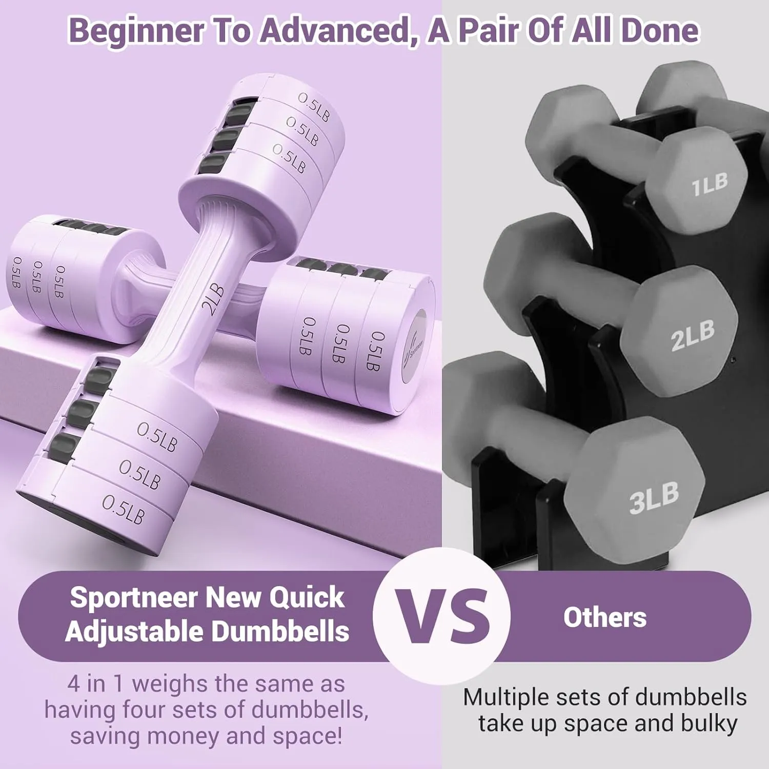 Adjustable Dumbbells Hand Weights Set: Sportneer 5 lb Dumbbell Set of 2 Each 2lb 3lb 4lb 5lb Free Weights Fast Adjust Weight 4 In 1 Weights Dumbbells Set for Women Men Home Gym Exercise Training