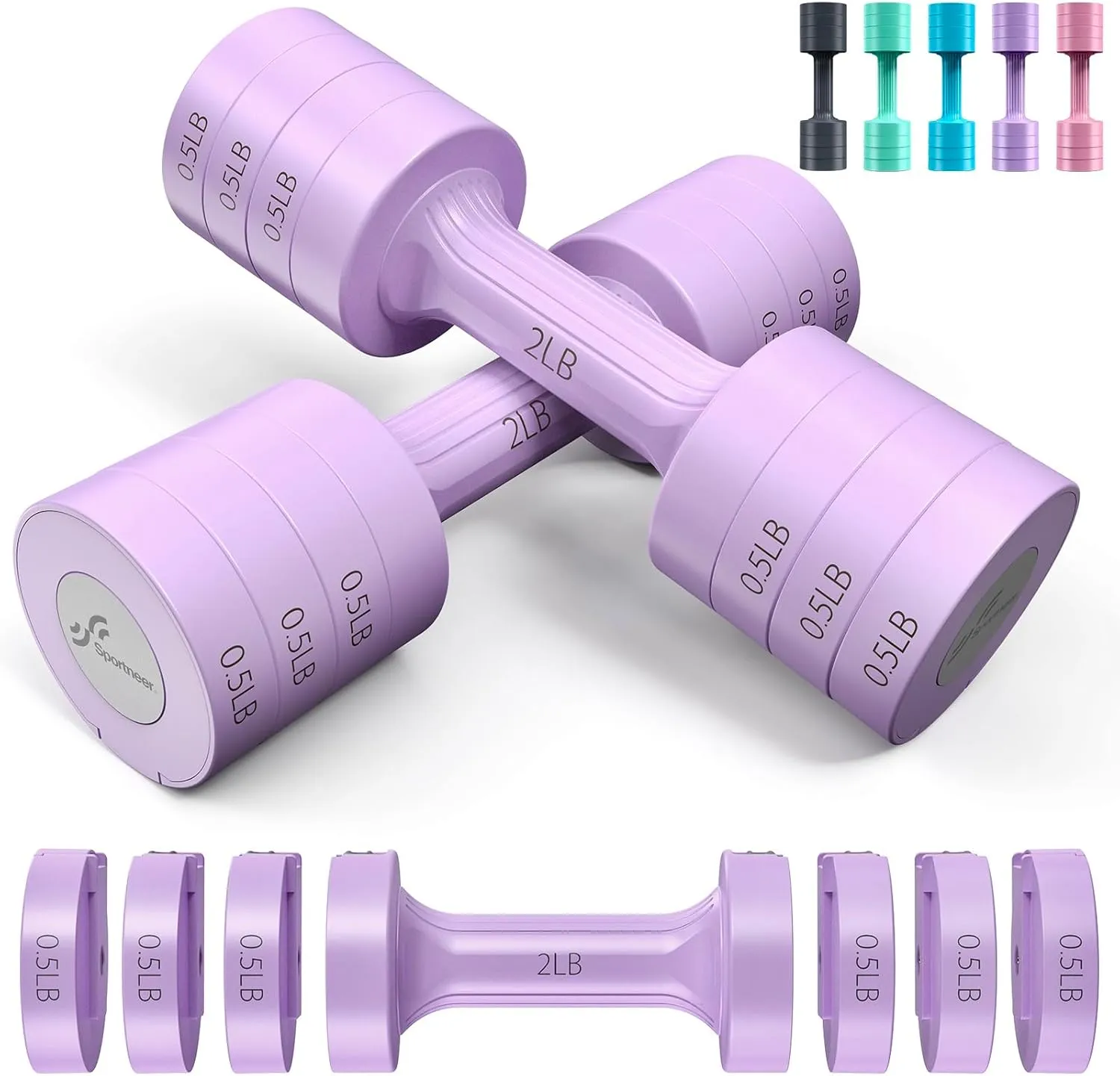 Adjustable Dumbbells Hand Weights Set: Sportneer 5 lb Dumbbell Set of 2 Each 2lb 3lb 4lb 5lb Free Weights Fast Adjust Weight 4 In 1 Weights Dumbbells Set for Women Men Home Gym Exercise Training