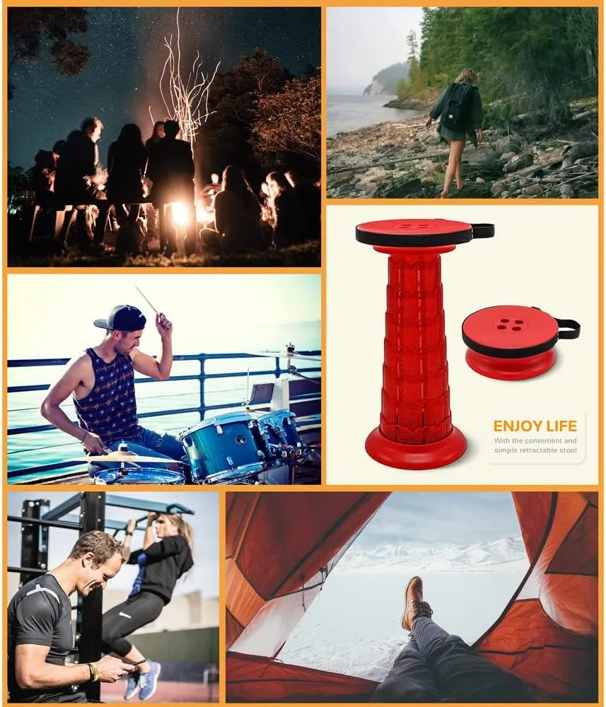Adjustable Retractable Portable Collapsible Folding Stool for Adults Heavy Duty with Load Capacity 770 lbs, Collapsible Chair Camping Stool for Travel Hunting (Crimson)