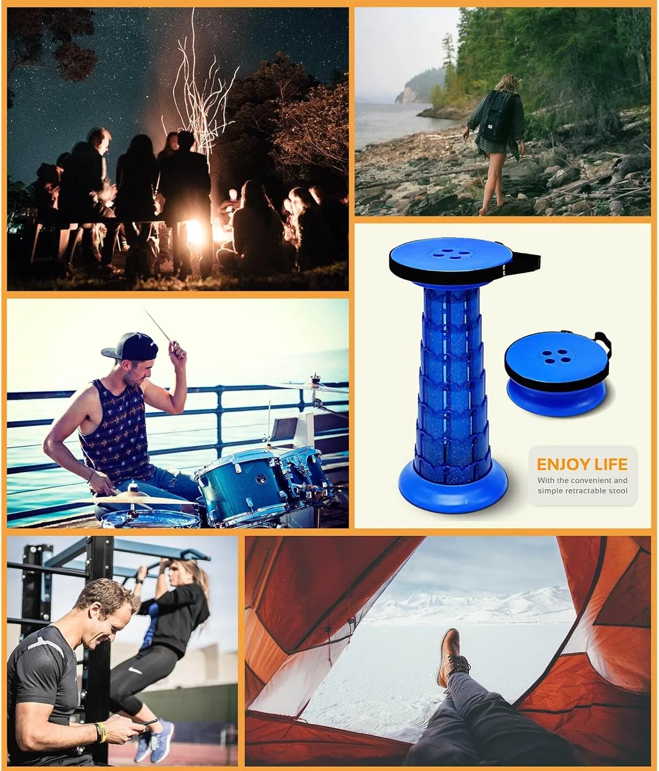 Adjustable Retractable Portable Collapsible Folding Stool，Compact Telescoping Stool for Adults Heavy Duty with Load Capacity 770 lbs, Chair Camping Travel Hunting (Blue), HX20210818