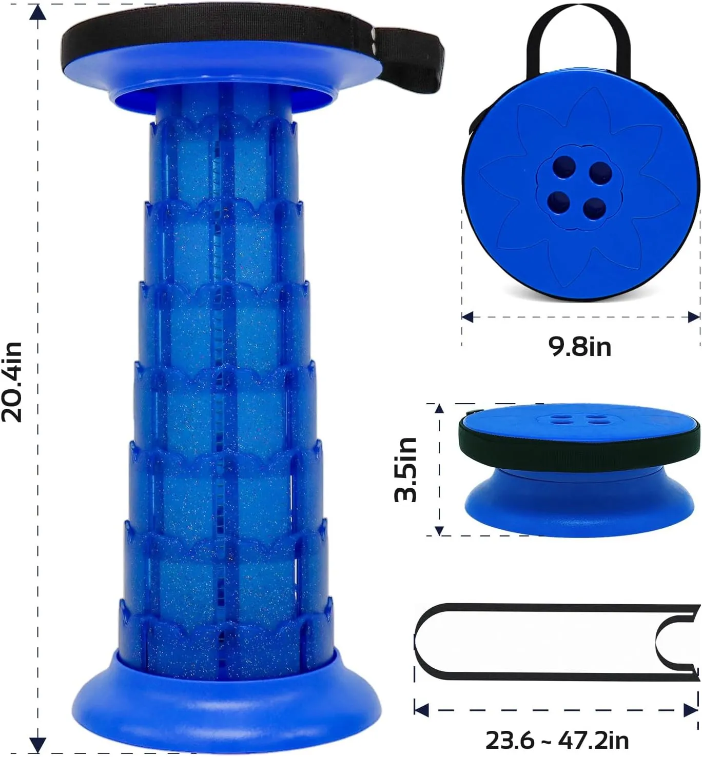 Adjustable Retractable Portable Collapsible Folding Stool，Compact Telescoping Stool for Adults Heavy Duty with Load Capacity 770 lbs, Chair Camping Travel Hunting (Blue), HX20210818