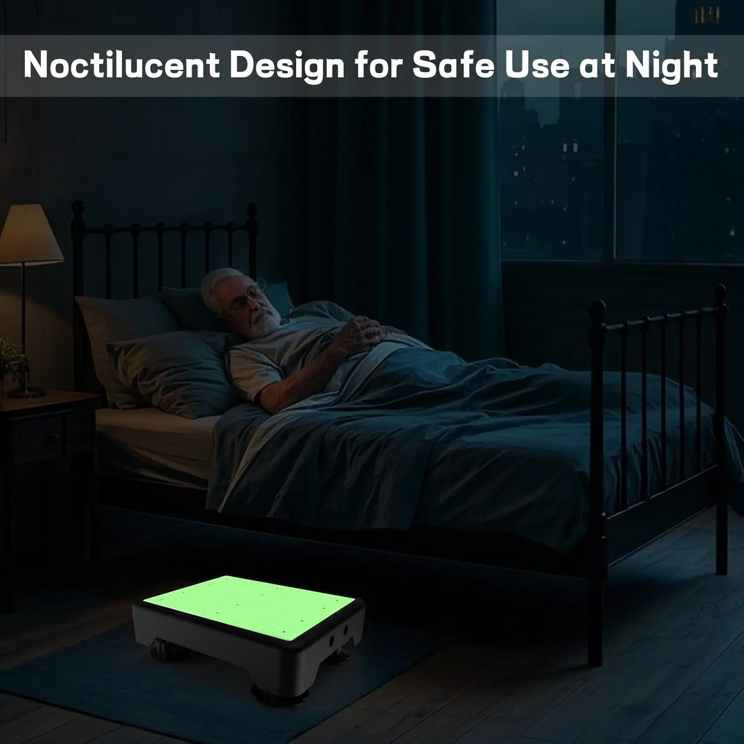 Adjustable Step Stool for Adults, Noctilucent Bed Step Stools, 600 LBS Capacity Non-Slip Safety Step Platform Indoor and Outdoor for Seniors and Kids, Wide Step Stools Elderly Assistance at Night