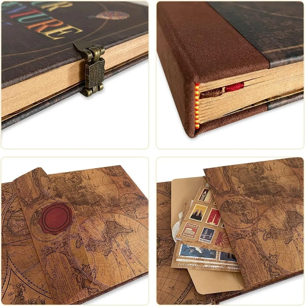 Adventure Book 148-Page DIY Handmade Scrapbook with Retro-Style Embossed Letter Cover - Perfect Travel Diary & Memory Album for Couples,Inspired by the 'Up' Saga,Ideal for Anniversaries & Weddings