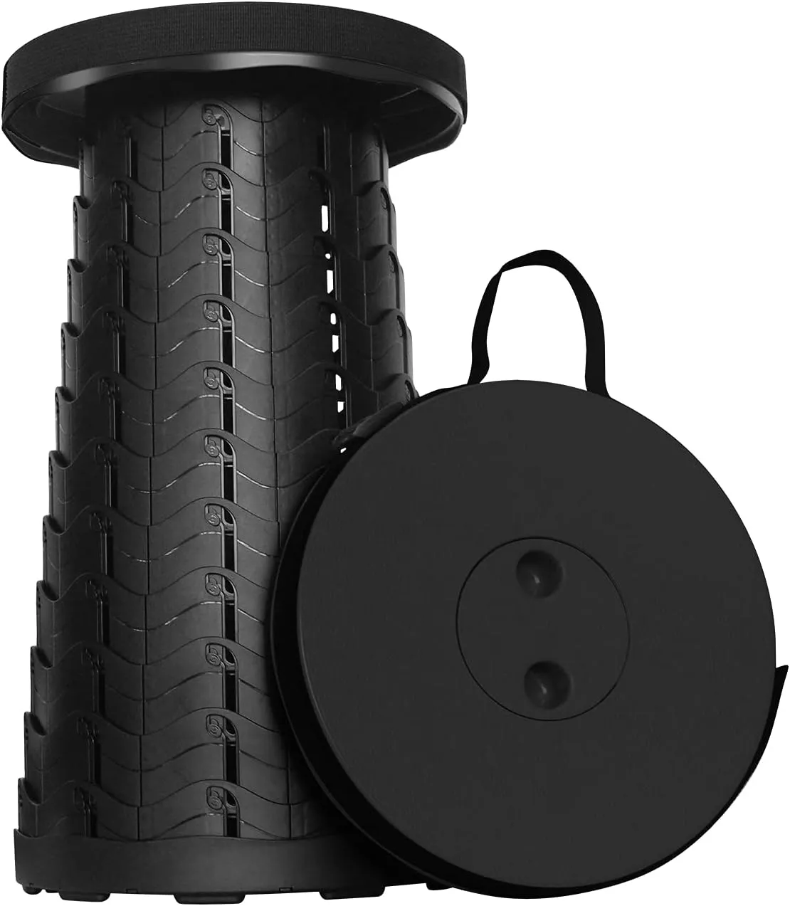 Aihoye Portable Collapsible Stool， Folding Telescoping Stool with Load Capacity 400lbs，Portable Collapsible Stool for Adults，Portable Collapsible Chair for Camping Fishing Hiking Travel BBQ(Black)