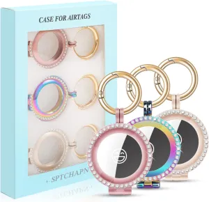 Airtag Holder Metal for Apple Airtags Keychain,Keyring Air Tag Case Accessories Airtags Accessory for Luggage Backpack Kids Pet Cat Dog Collar (Champagne Oil Slick Rose Pink)