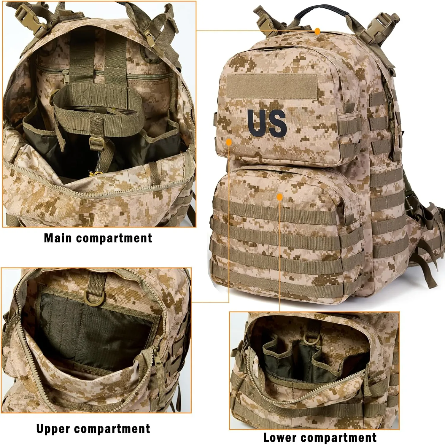 Akmax MOLLE II Medium Rucksack Military Tactical Backpack with Detachable Side Pouches & Upgraded Frame for Enhanced Comfort