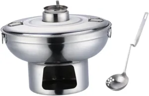 Alcohol Stoves Hot Pot Chafing Dish Stainless Steel Portable with Cover, Spoon Single Hot Pot Alcohol Hot Pot for Backpacking, argent