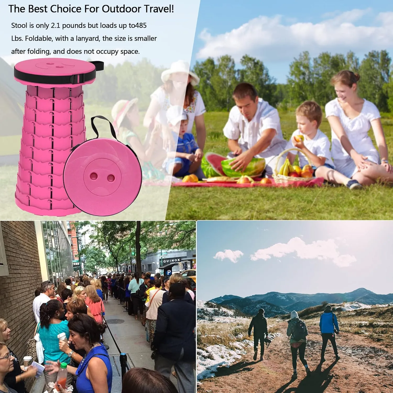 ALEVMOOM Portable Telescoping Stool Collapsible Stool with Cushion & Bag, Retractable Folding Stool for Adults Foldable Seat Sturdy Capacity 440 lbs for Camping Fishing Hiking BBQ