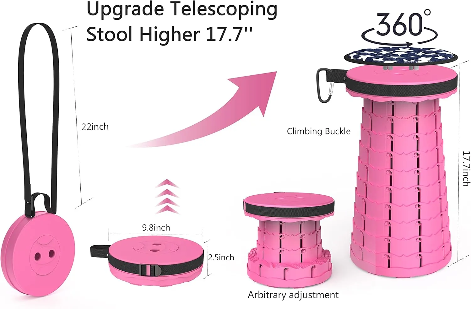 ALEVMOOM Portable Telescoping Stool Collapsible Stool with Cushion & Bag, Retractable Folding Stool for Adults Foldable Seat Sturdy Capacity 440 lbs for Camping Fishing Hiking BBQ