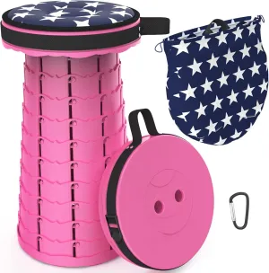 ALEVMOOM Portable Telescoping Stool Collapsible Stool with Cushion & Bag, Retractable Folding Stool for Adults Foldable Seat Sturdy Capacity 440 lbs for Camping Fishing Hiking BBQ