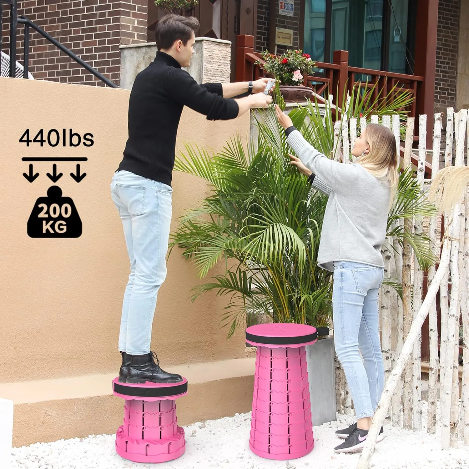 ALEVMOOM Portable Telescoping Stool Collapsible Stool with Cushion & Bag, Retractable Folding Stool for Adults Foldable Seat Sturdy Capacity 440 lbs for Camping Fishing Hiking BBQ