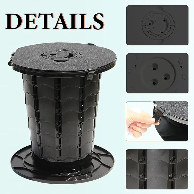 ALEVMOOM Portable Toilet for Adults Outdoor Camping Adjustable Folding Toilet with 6 Garbage Bags,2.8 Pounds Lightweight Portable Potty for Travel/Boat/Road Trips/Beach Black
