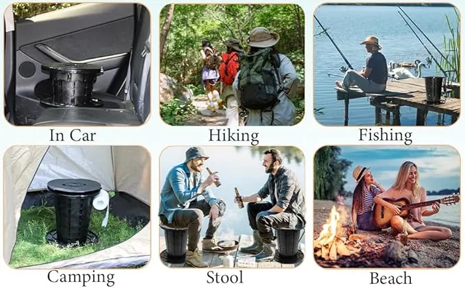 ALEVMOOM Portable Toilet for Adults Outdoor Camping Adjustable Folding Toilet with 6 Garbage Bags,2.8 Pounds Lightweight Portable Potty for Travel/Boat/Road Trips/Beach Black