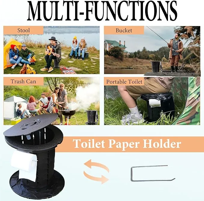 ALEVMOOM Portable Toilet for Adults Outdoor Camping Adjustable Folding Toilet with 6 Garbage Bags,2.8 Pounds Lightweight Portable Potty for Travel/Boat/Road Trips/Beach Black
