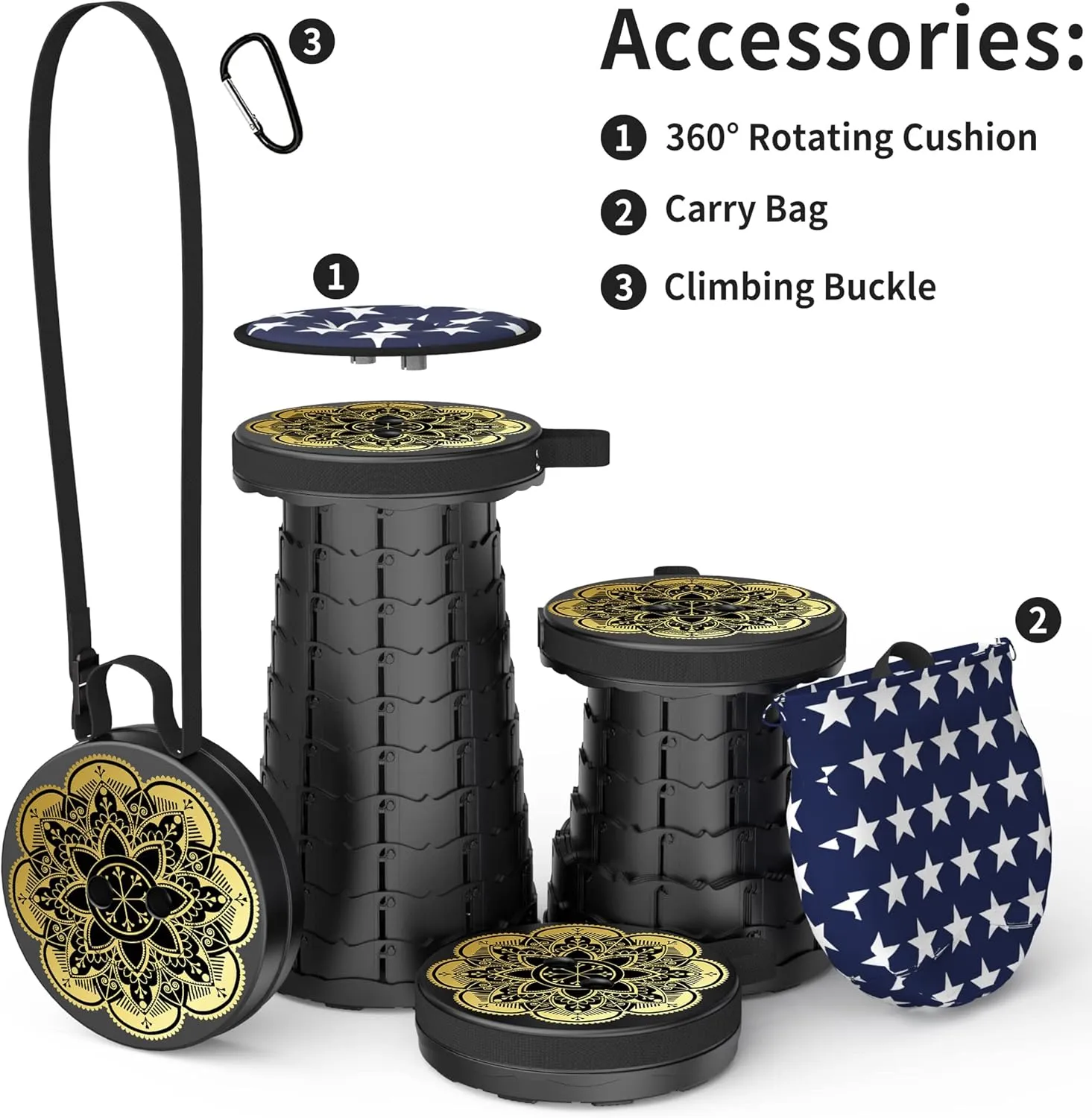 ALEVMOOM Upgraded Telescoping Collapsible Stool with Cushion, Folding Stool with Printing Portable Retractable Foldable Seat Max Load 550lbs for Adults Camping Fishing Outdoor (Window)