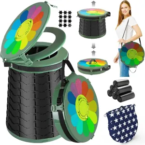 ALEVMOOM XXL Portable Toilet - 19.7" H Taller Wider Collapsible Foldable Camping Toilet with Lid, Strap, Bag - Adjustable for Camping, Hiking, Travel and Car