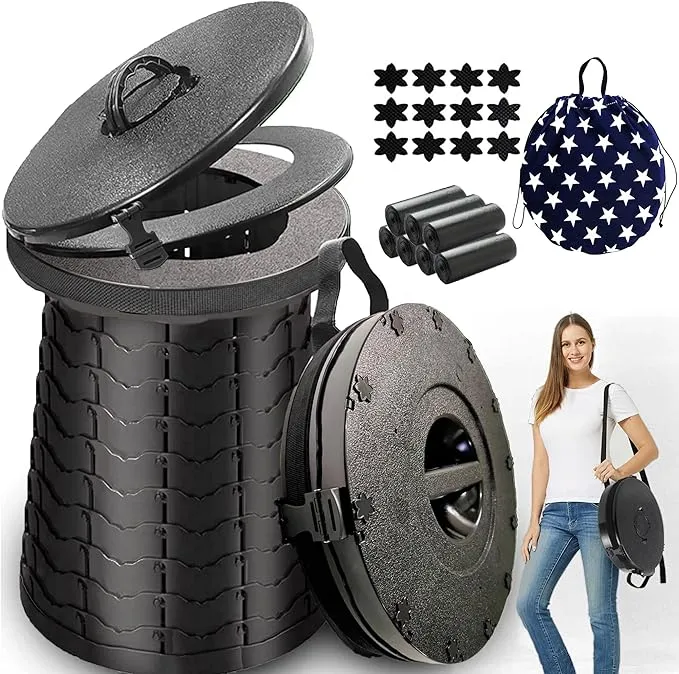 ALEVMOOM XXL Portable Toilet for Camping,880lbs Capacity,19.7" H Adjustable Portable Toilet with 7 Garbage Bags,Porta Potty for Adults,Collapsible Luggable Loo for Camping/Travel/Hiking/Car