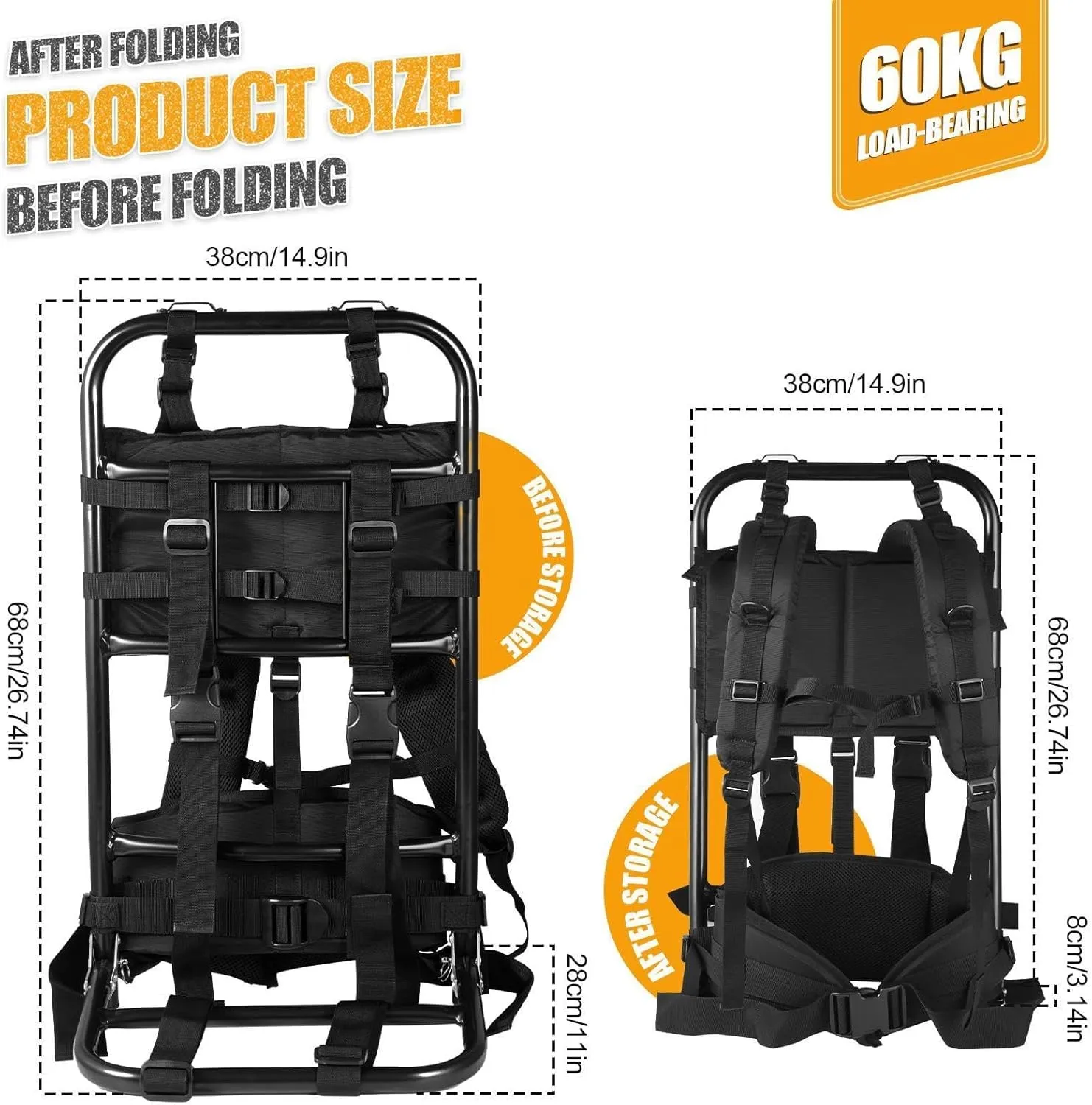 Alice Pack Frame, 132LBS External Frame Backpack Hiking Backpack Frame Hunting Pack Frame Hunting Backpack Frame, Backpack Accessories for Travel Mountaineering (Khaki)