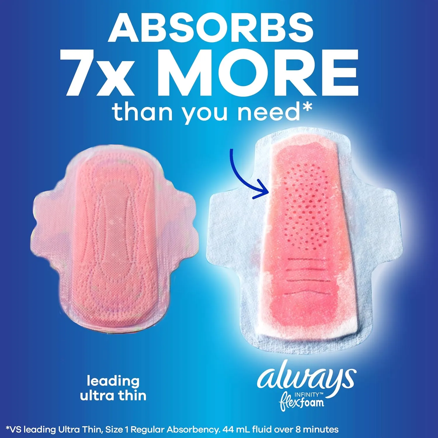 Always Infinity Feminine Pads for Women, Flexfoam Pads with Wings, Size 5, Extra Heavy Overnight Absorbency, Unscented, 66 Count (Packaging May Vary)