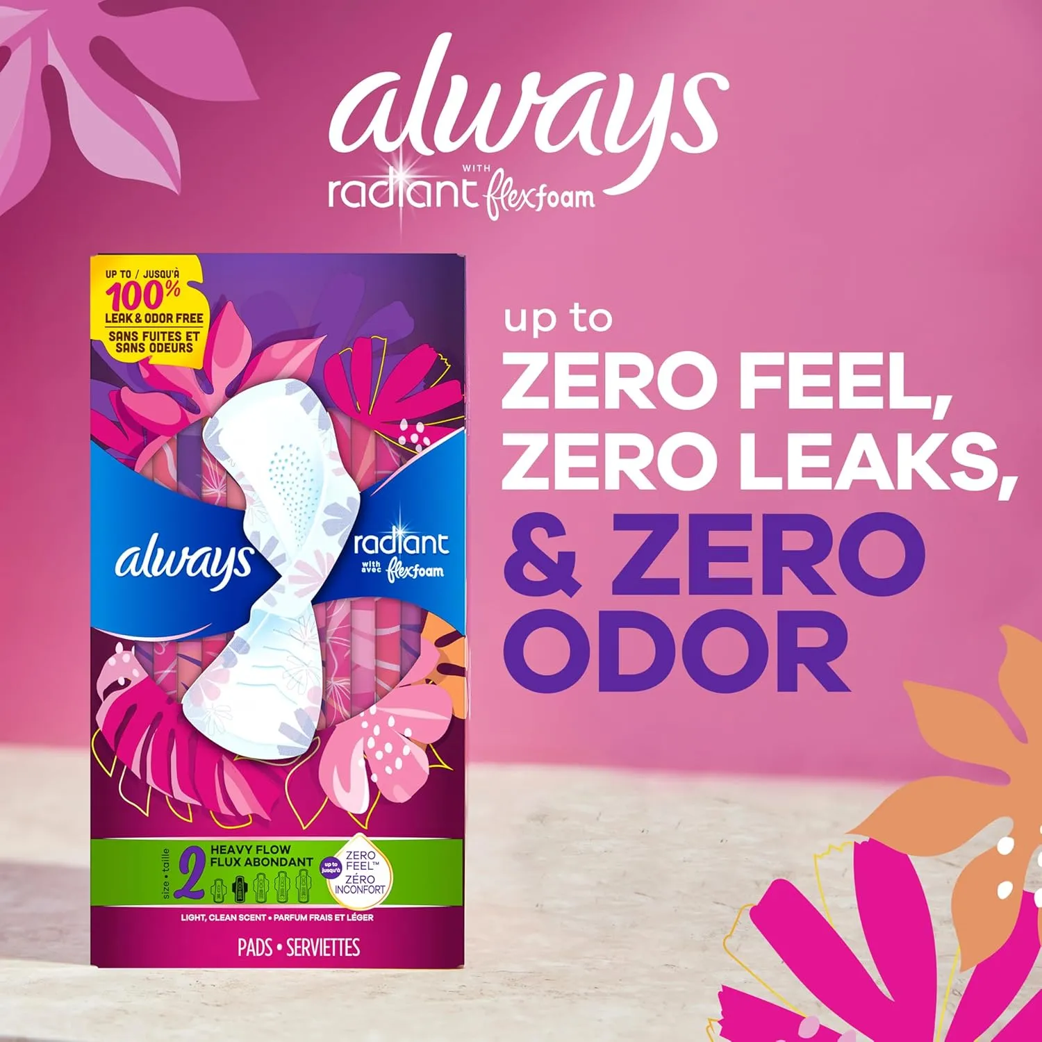 Always Infinity Feminine Pads for Women, Flexfoam Pads with Wings, Size 5, Extra Heavy Overnight Absorbency, Unscented, 66 Count (Packaging May Vary)