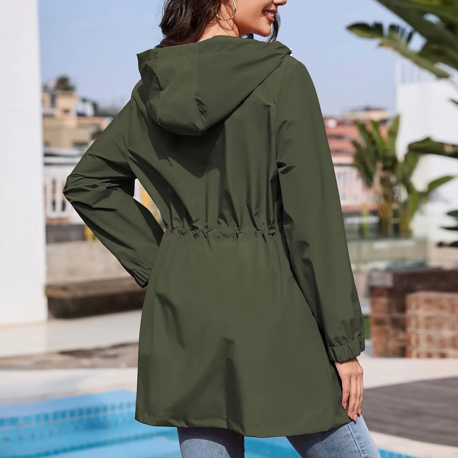 American Trends Rain Jacket Women Waterproof Packable Raincoats for Women Long Rain Coats Windbreaker