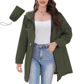 American Trends Rain Jacket Women Waterproof Packable Raincoats for Women Long Rain Coats Windbreaker
