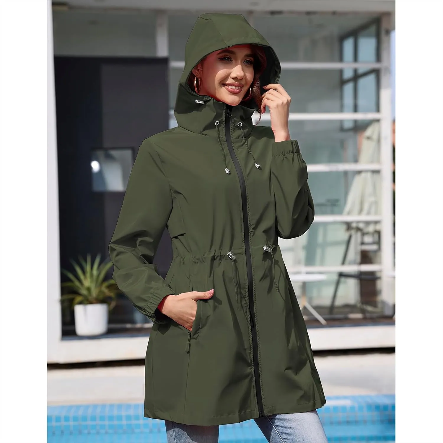 American Trends Rain Jacket Women Waterproof Packable Raincoats for Women Long Rain Coats Windbreaker