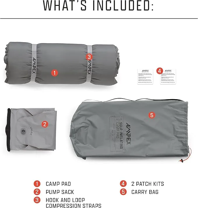 AMPEX Camping Pad Self Inflating | Camping Mattress, Sleeping Pad for Camping, Backpacking, Hiking, Air & Foam Filled, Camping Bed for Tents & Cot, Camping, Backpacking Gear (Long/Wide Size)