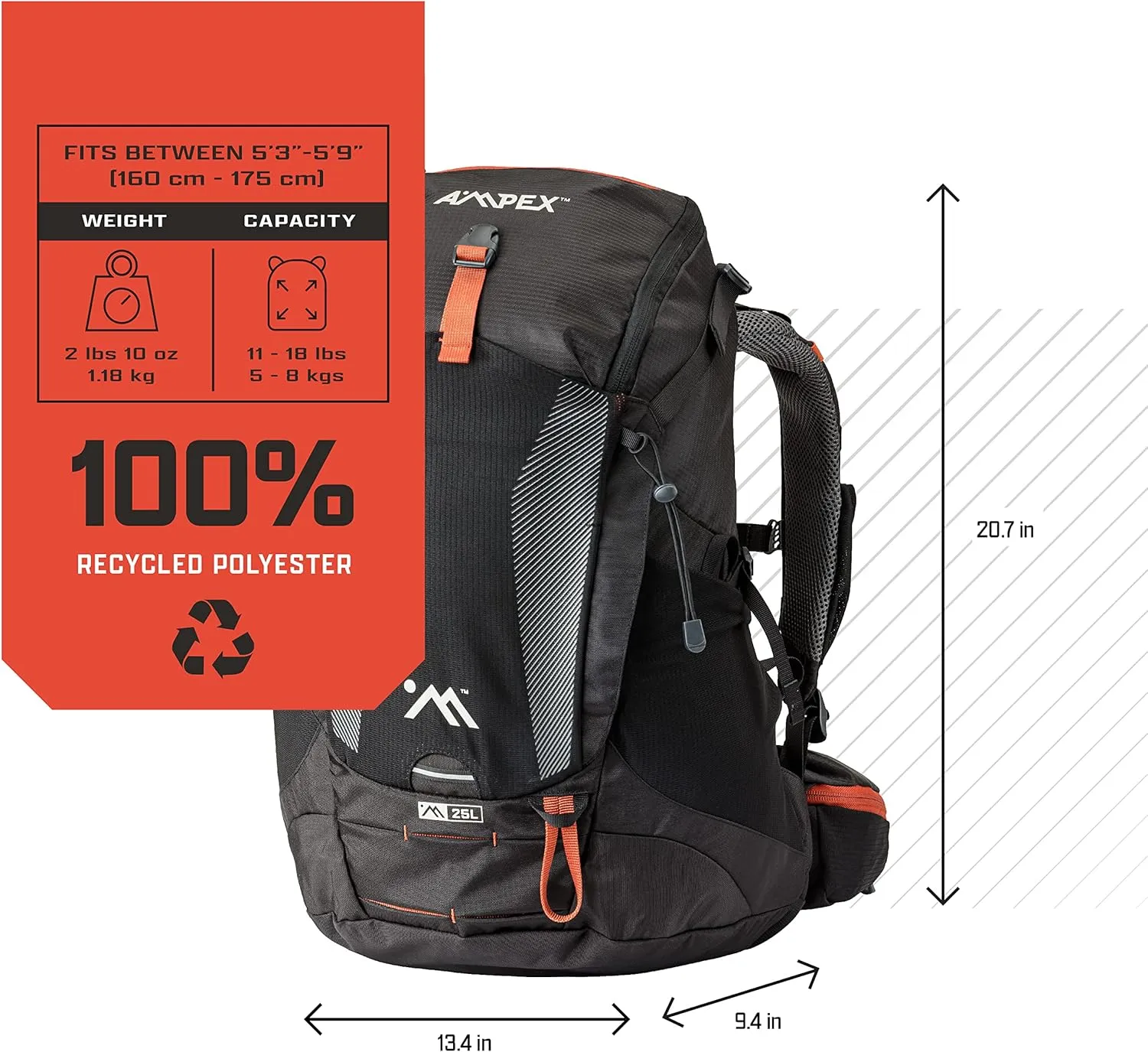 AMPEX Hiking Backpack | Camping Essentials Lightweight Backpack for Men & Women, Travel Bag for Backpacking, Camping, Hunting and More (25 Liter)