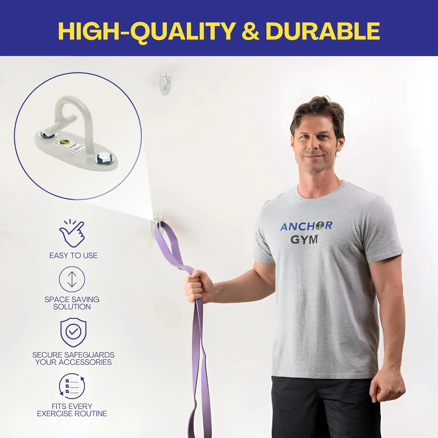 Anchor Gym Mini H1 - Resistance Band Wall Anchors for Home Workouts | Wall Mount Anchor for Resistance Bands, Stretch Straps & Suspension Trainers