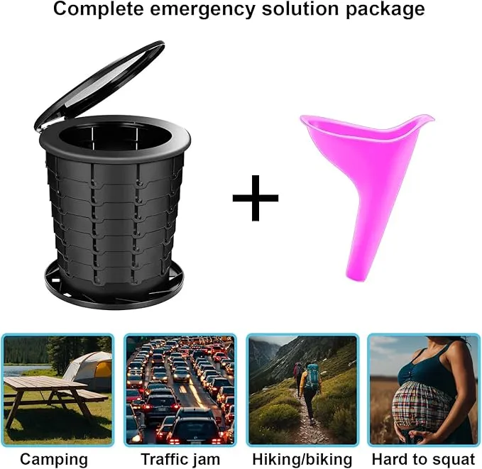 ANJ OUTDOORS Retractable Camping Toilet with Female Urinal | Adjustable Height Portable Toilet for Adults and Kids | Portable Potty, Camp Toilet, Travel Toilet Set