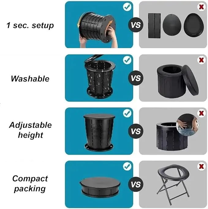 ANJ OUTDOORS Retractable Camping Toilet with Female Urinal | Adjustable Height Portable Toilet for Adults and Kids | Portable Potty, Camp Toilet, Travel Toilet Set