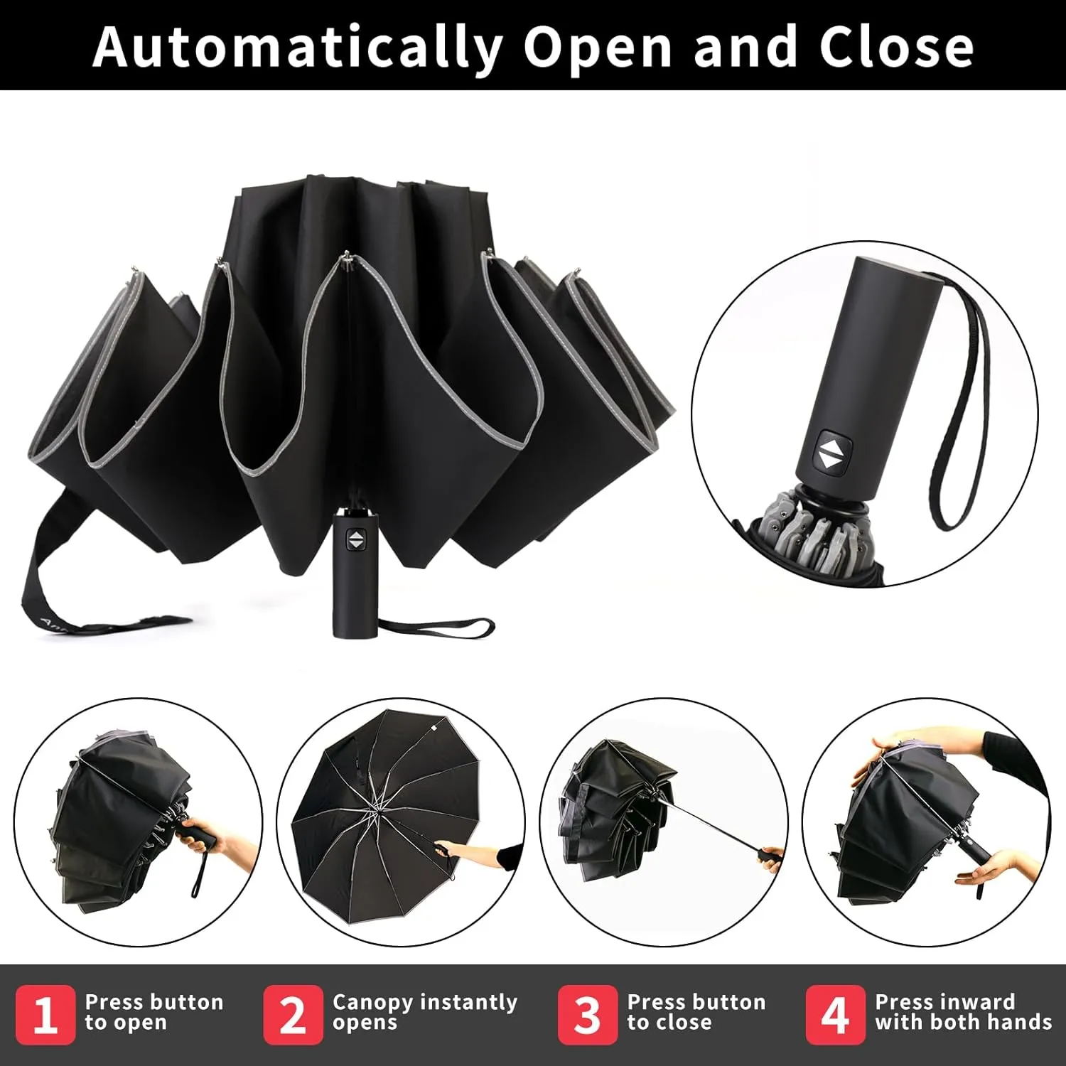 antor Backpack Compact Windproof Rain Umbrella for Adults,Portable Inverted Folding Travel Car Umbrella,Sun Reflecting,Automatic Open & Close