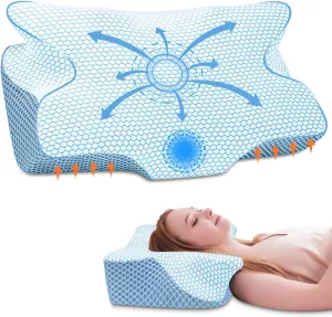 Anvo Cervical Pillow for Neck Pain Relief, Memory Foam Pillows for Neck and Shoulder Pain, Orthopedic Ergonomic Design for Sleeping, Suitable for Side Back and Stomach Sleeper, Indigo Firm
