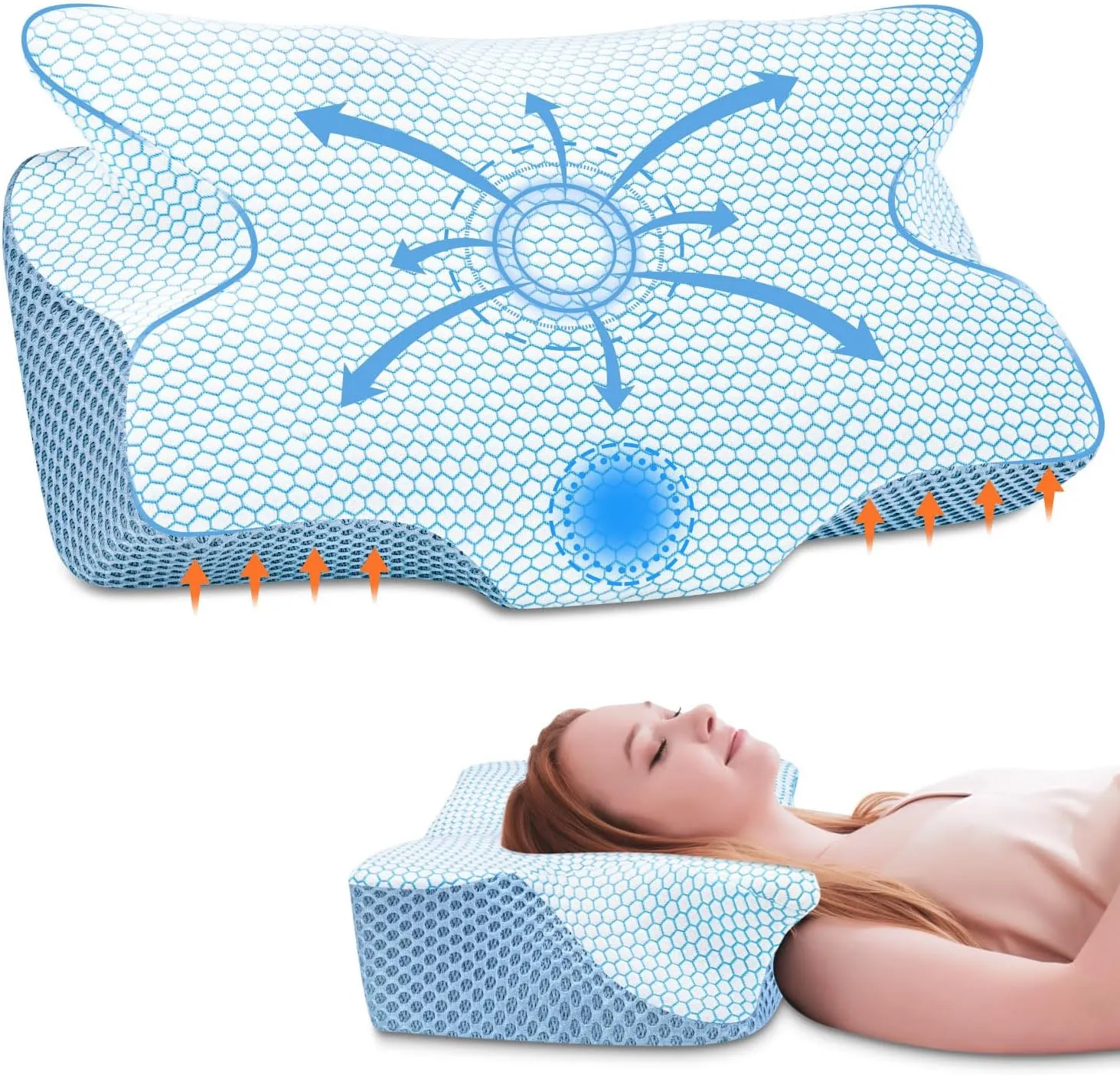 Anvo Cervical Pillow for Neck Pain Relief, Memory Foam Pillows for Neck and Shoulder Pain, Orthopedic Ergonomic Design for Sleeping, Suitable for Side Back and Stomach Sleeper, Indigo Firm