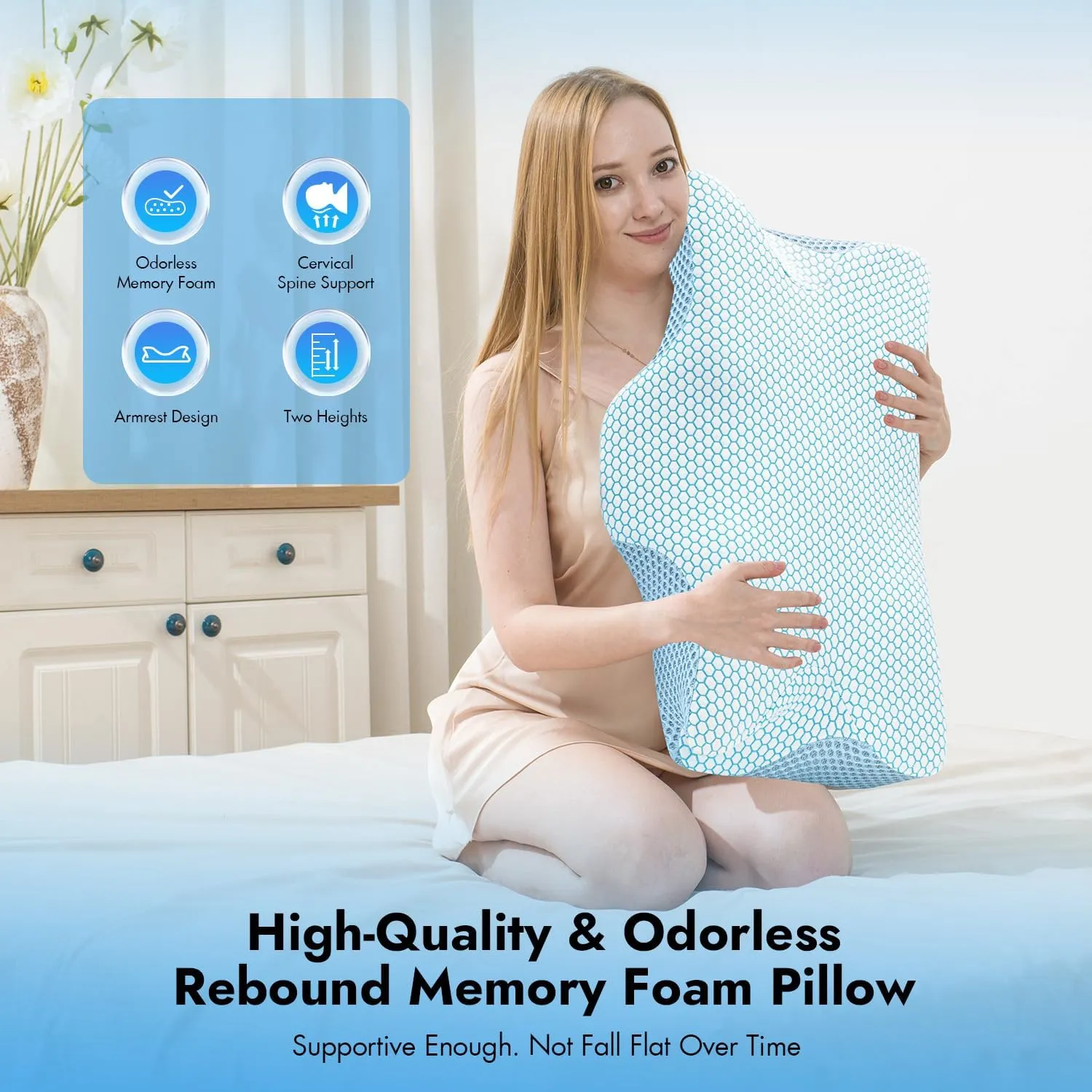 Anvo Cervical Pillow for Neck Pain Relief, Memory Foam Pillows for Neck and Shoulder Pain, Orthopedic Ergonomic Design for Sleeping, Suitable for Side Back and Stomach Sleeper, Indigo Firm