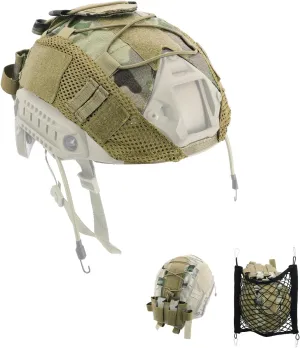 ANZOME Tactical Airsoft Helmet Cover with Battery Pouch and Helmet Storage Net for Fast Helmet New