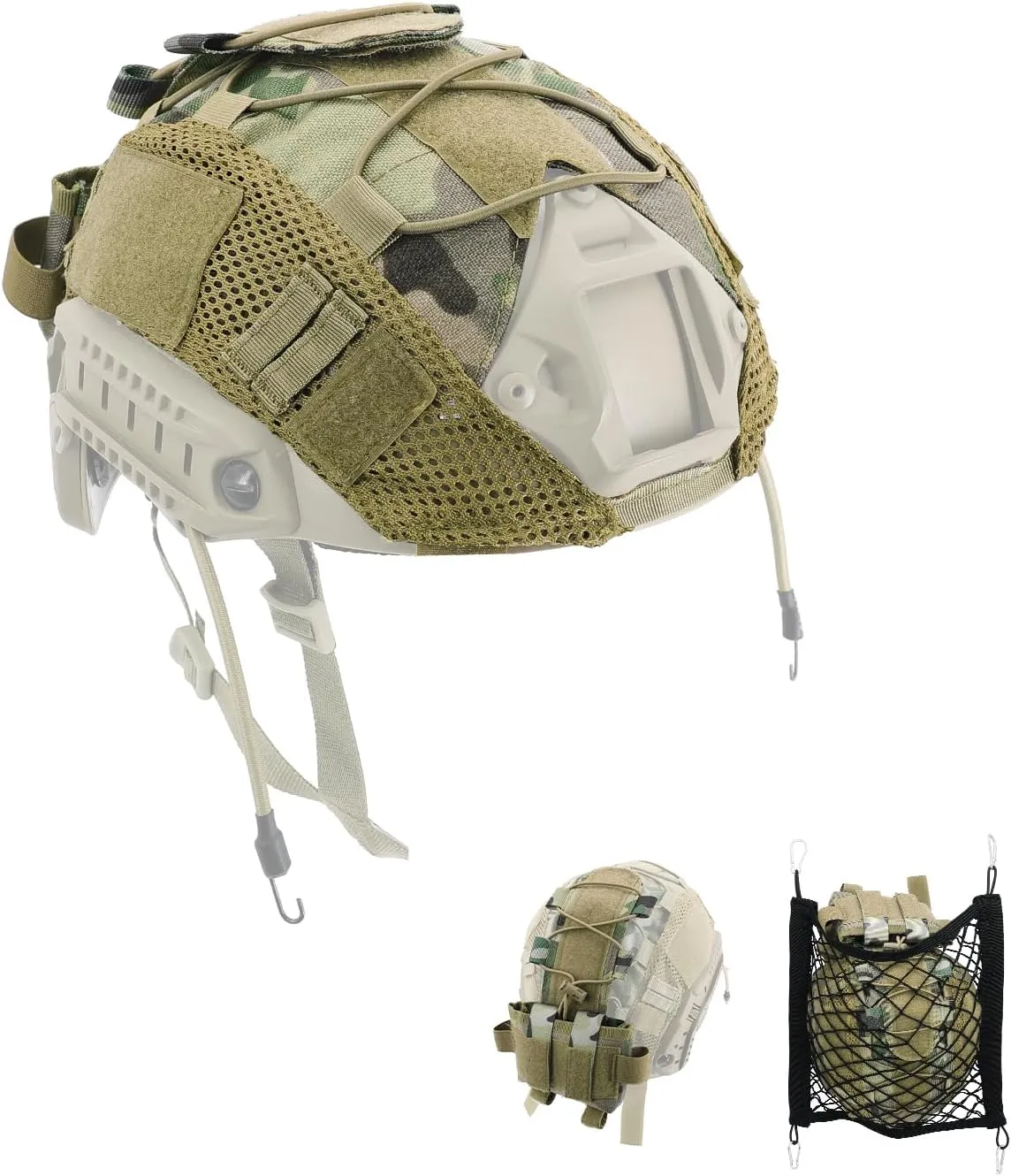 ANZOME Tactical Airsoft Helmet Cover with Battery Pouch and Helmet Storage Net for Fast Helmet New