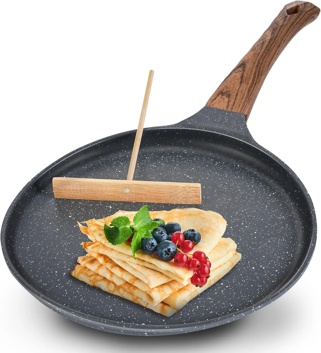 AOSION Nonstick Crepe Pan 9.5 inch,Ceramic Crepe Pan,Dosa Tawa Pan, Ceramic Coated PFOA-Free, Ergonomic Handle, With Pancake Tools, Forged Aluminum Induction Safe