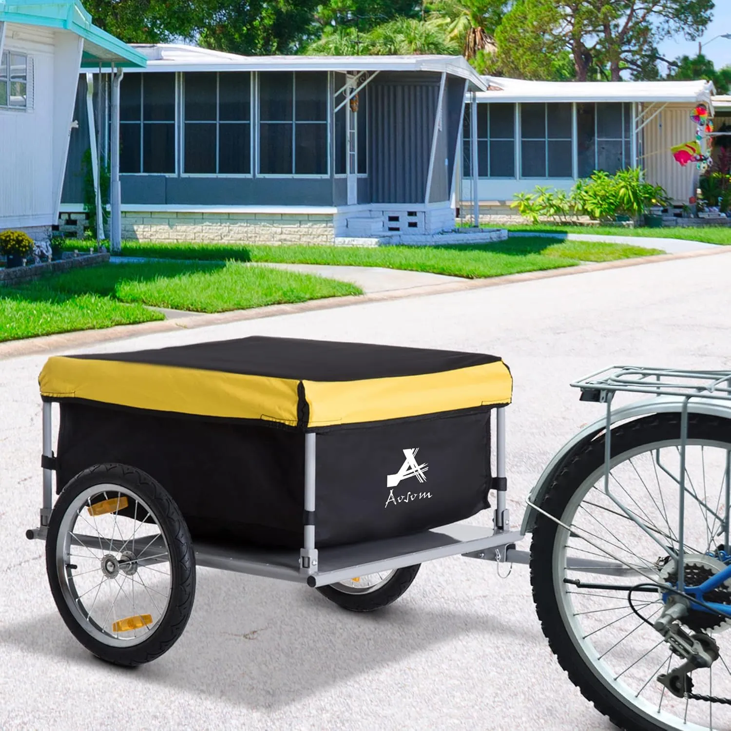 Aosom Bicycle Cargo Trailer, Two-Wheel Bike Luggage Wagon Trailer with Removable Cover
