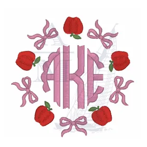Apple Bow Monogram Embroidery Frame Design, 4x4 & 5x7