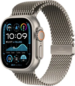 Apple Watch Ultra 2 [GPS   Cellular 49mm] Smartwatch, Sport Watch with Natural Titanium Case with Natural Titanium Milanese Loop - Medium. Fitness Tracker, Precision GPS, Carbon Neutral