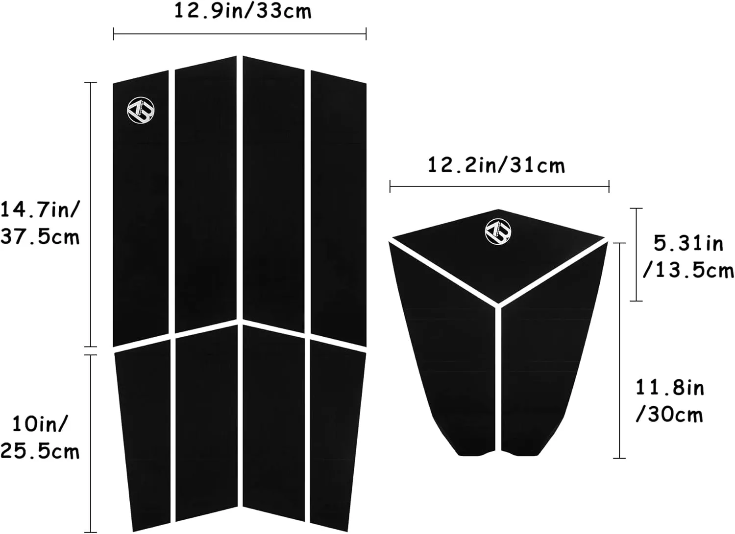 AQUBONA 11 Piece Surf Small Deck Traction Pad Premium EVA Grip Foam with 3M Adhesive for Longboard Paddleboard Surfboard, Deck Pad/Traction Pad/Tail Pads White, Black